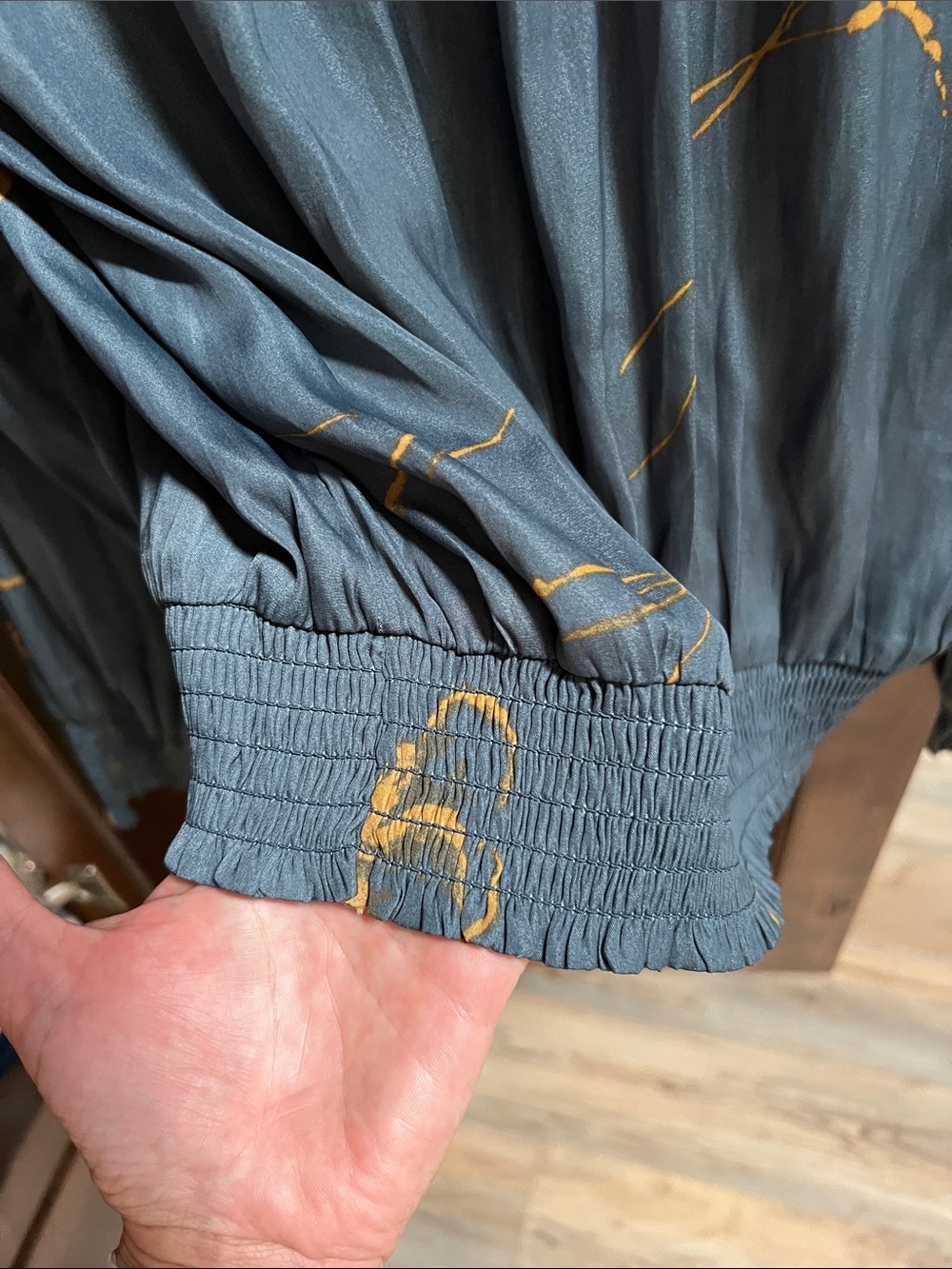 Grade & Gather Slate Blue Blouse with Gold Floral Detail - Picture 9 of 11